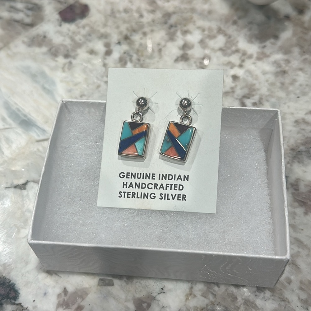 Calvin Begay multicolored stone handcrafted sterling silver earrings